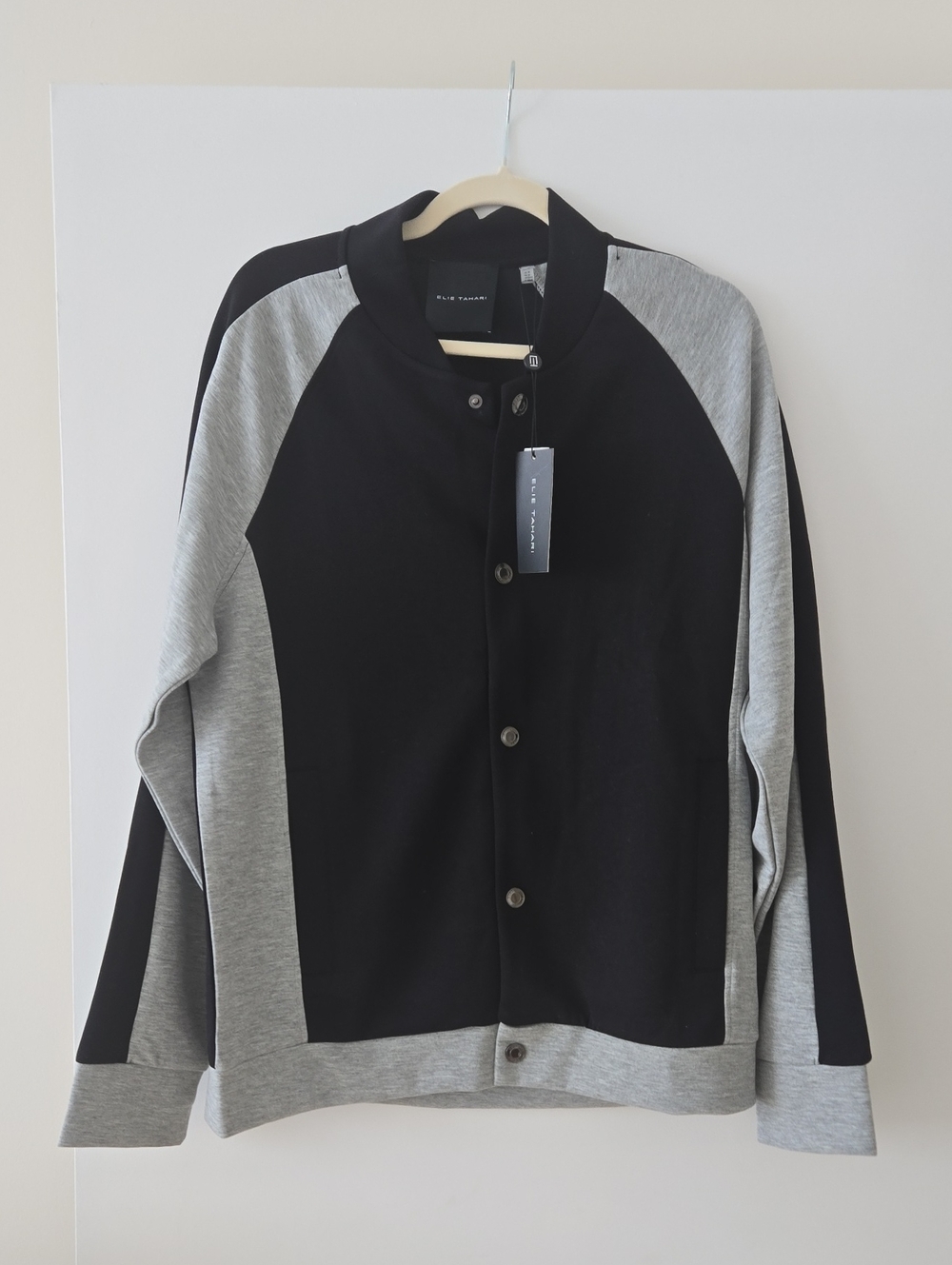 Elie Tahari Black and Gray Bomber-Style Jacket Sz M NWT